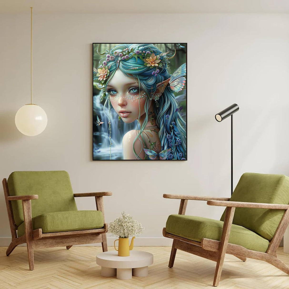 Flower Fairy Paint by Numbers Bule Hair Girl with Folwer Butterfly Pictures Painting by Number for Adults Beginners Fashion Style Flower Girl DIY Acrylic Oil Paint on Canvas 16x20 Inch(Without Frame) Generic