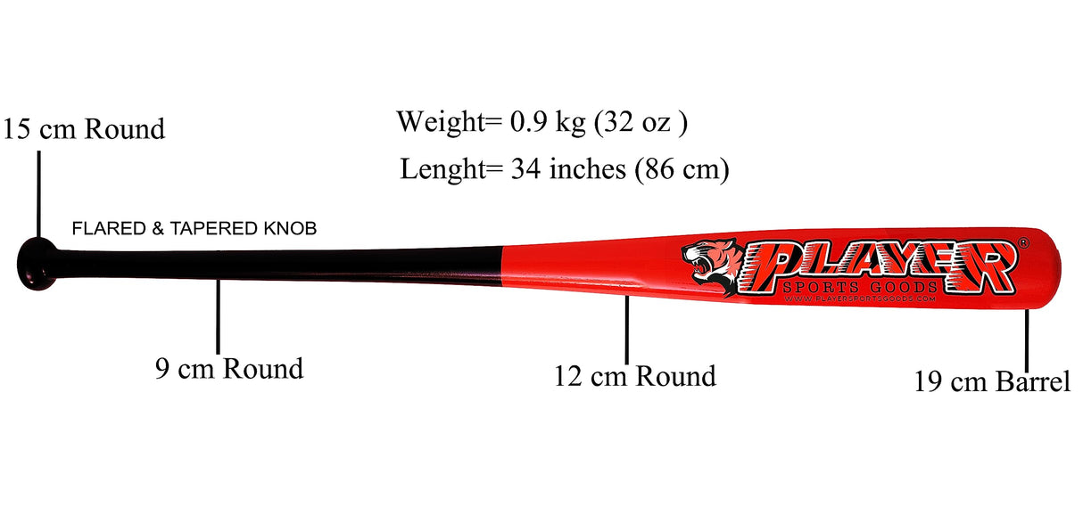 PSG 34" C271-Pro Maple Wooden Baseball Bat - Model: C271 - Size: 34" - Barrel Dia: 2 1/2" - Weight: 32 oz for Proffesional Players & Leagues in Color: Red & Black by Player Sports Goods LLC Player Sports Goods