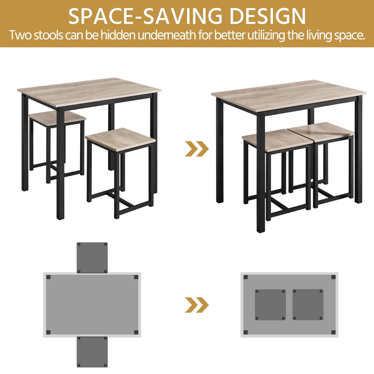 Yaheetech 3 Piece Dining Table Set - Kitchen Table & Chair Sets for 2 - Compact Table w/ 2 Stools & Space Saving Design for Dining Room Living Room Kitchen, Gray Yaheetech