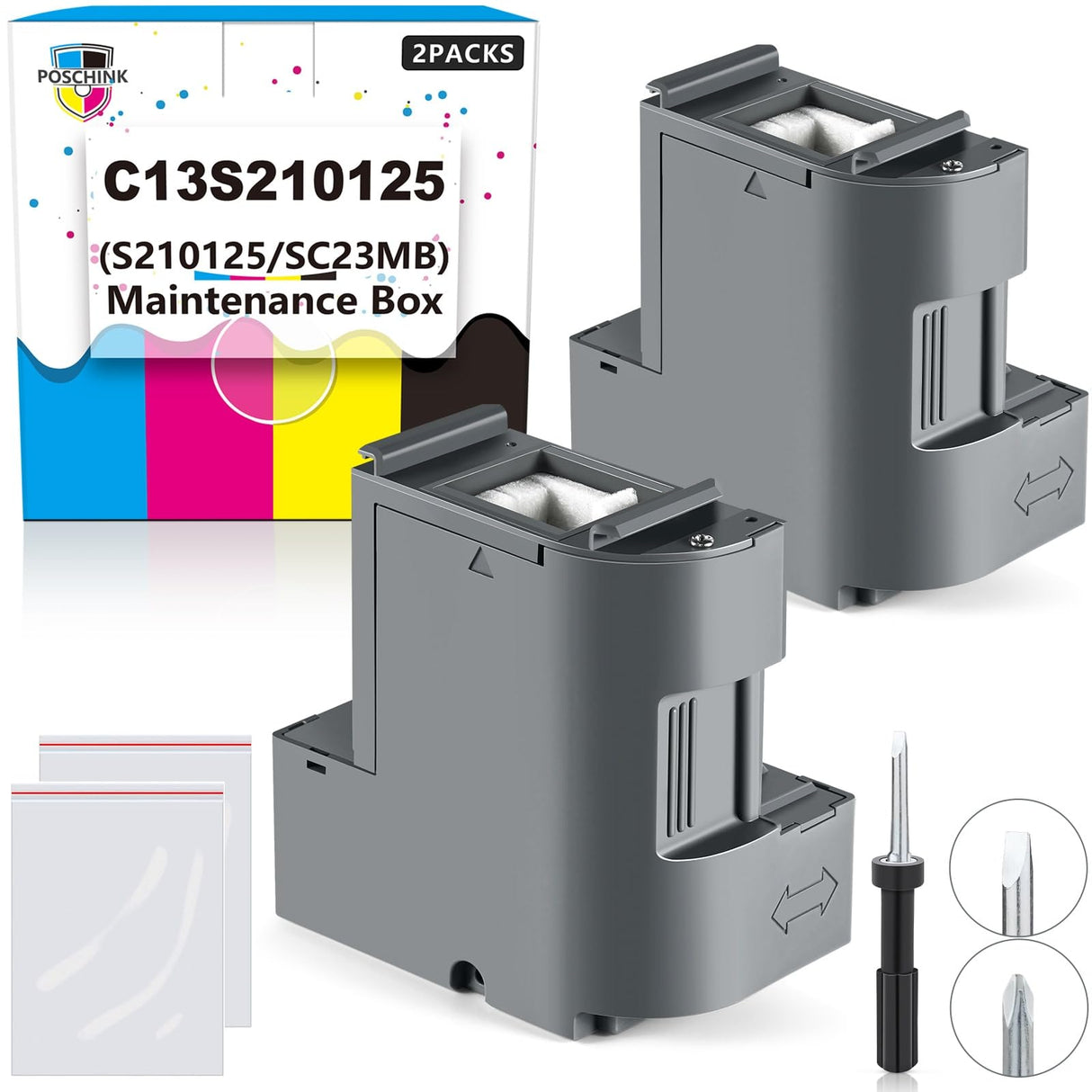 C13S210125 Ink Maintenance Box (S210125/SC23MB), Waste Ink Tank Replacement Compatible for EPSON Surecolor SC-F170 F100 F150 Dye Sub Printers - 2 Packs Poschink