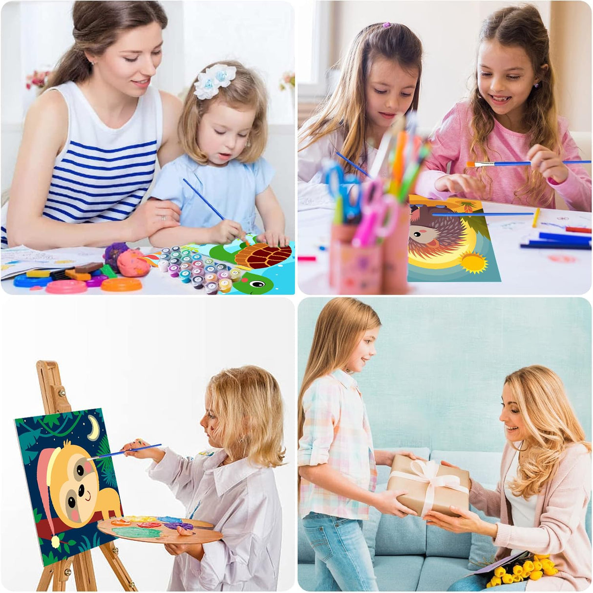 mrpwnle Framed 4 Pack Paint by Number for Kids, Paint by Numbers for Kids Ages 8-12, Painting by Numbers Kits Children Beginner, DIY Animals Acrylic Oil Painting Kits for Home Wall Decor 8x8inch mrpwnle