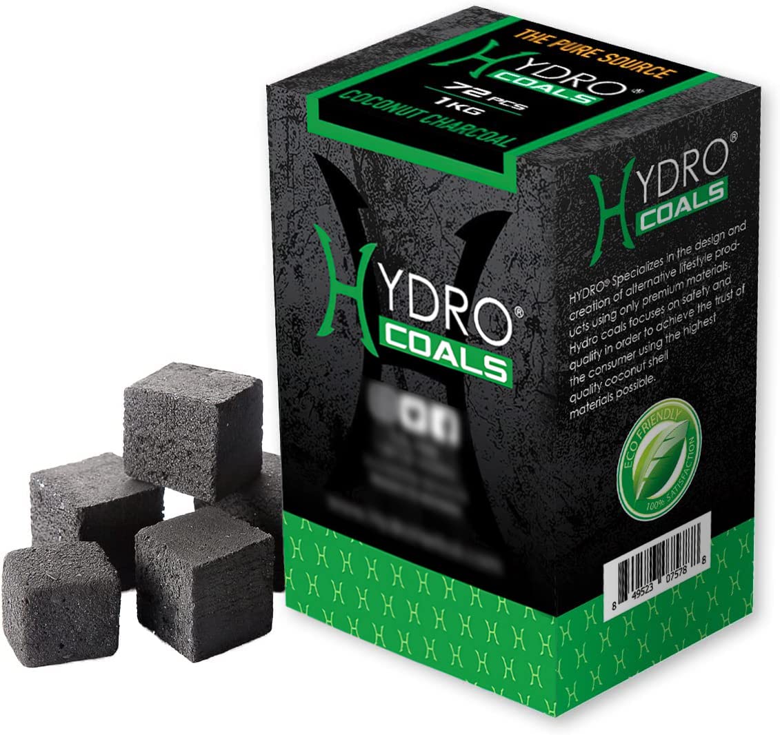 Hydro Coconut Charcoal - Ultimate Grilling & BBQ Experience with Cubes Made of Coconut Shell, Long-Lasting Odorless Charcoal - (1 KG) Hydro