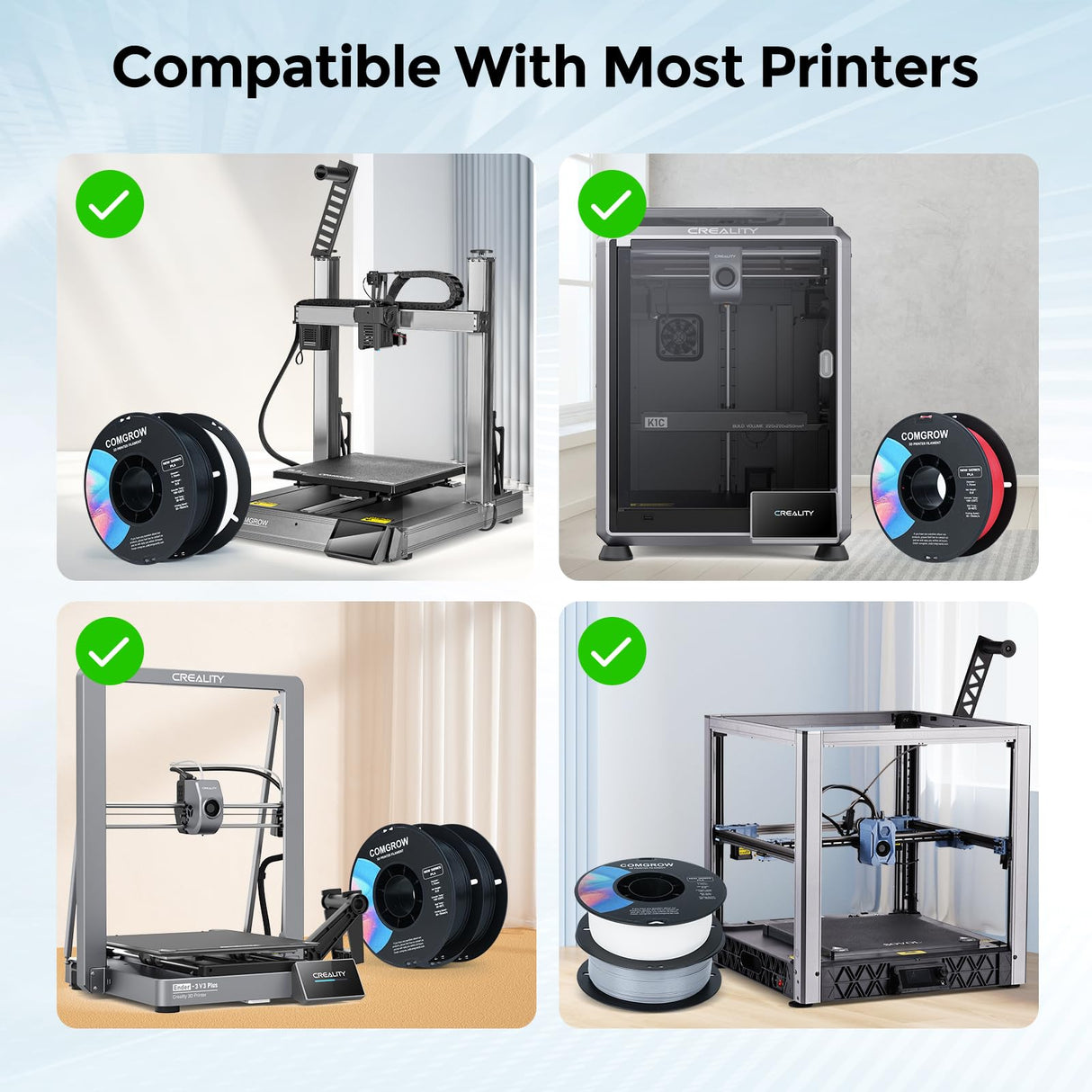 Comgrow PLA 3D Printer Filament, Durable and Stronger 3D Printer PLA Filament 1.75mm Fit Most 3D Printers, Dimensional Accuracy +/- 0.02 mm, 2LBS Spool PLA Grey Comgrow