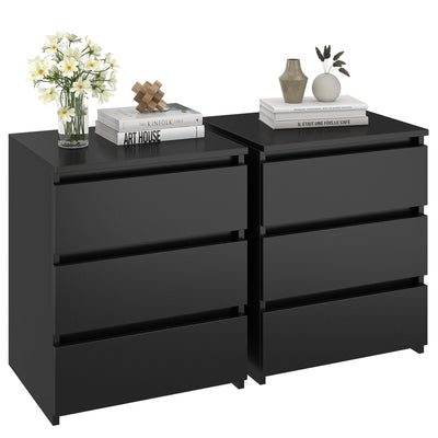 FOTOSOK Nightstand Set of 2 Black Nightstand with 3 Drawers, Black Bedside Table Night Stand for Bedroom with Cut-Out Handle, Sofa Side Table 3 Drawer Nightstand for Bedroom, 17.7W*15D*21.7H
