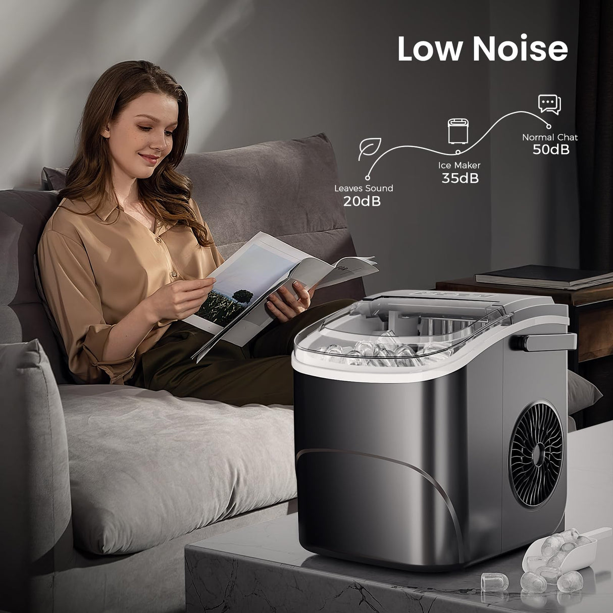 AGLUCKY Ice Makers Countertop with Handle,26.5Lbs/24H,9 Cubes in 6 Mins,2 Sizes of Bullet Ice,Portable Machine with Self-Cleaning,Perfect for Home Kitchen(Black) AGLUCKY