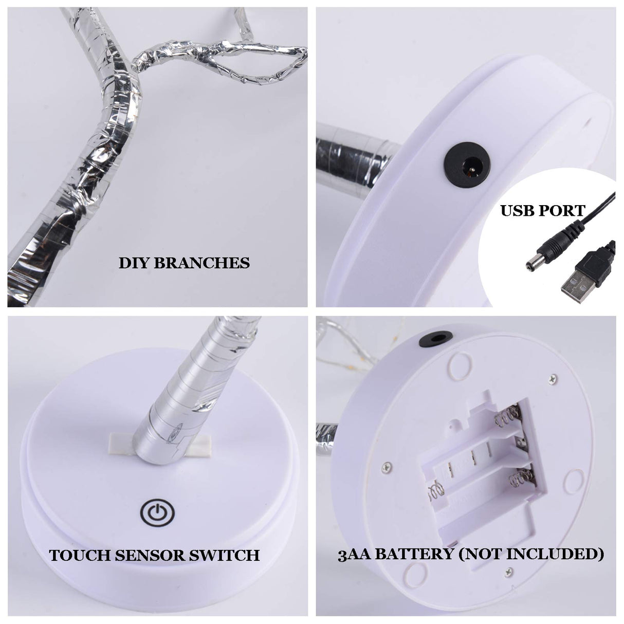 PXBNIUYA 108 LED Sparkly Fairy Tree Lamp, Warm White, Remote Control, USB/Battery, 8 Modes, DIY Bonsai Decor, Festival Decoration Light PXBNIUYA