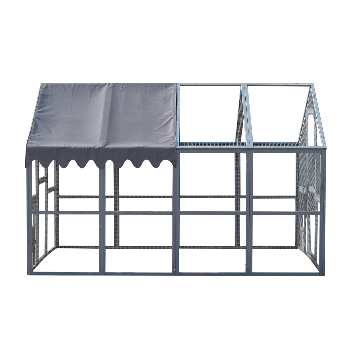 YOPTO 109.6'' Large Wood Chicken Coop Enclosures,Walk-in Poultry Cage, Chicken Run Pen Duck House with Waterproof and Anti-Ultraviolet Cover for Outdoor Farm Use Spire Roof, Grey YOPTO