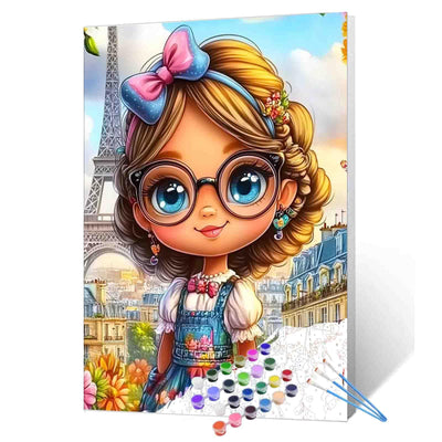 DIY Paint by Numbers for Adults Little Girl with Bright Eyes Painting Acrylic Paint Oil Painting African American Girl Painting Kits Eiffel Tower Canvas Art Bedroom Decor 16x20 Inch(Without Frame)