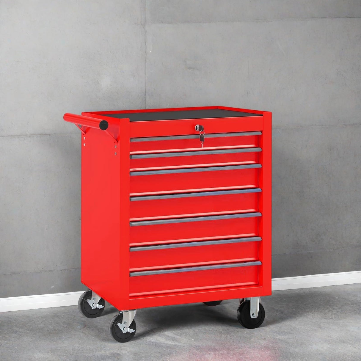 SEVOBAL Tool Chest, 7-Drawer Rolling Tool Storage Cabinet with Interlock Mechanism & Spacious Bottom Area, 31'' Metal Utility Cart with 4 360°Universal Wheels & Central Lock for Garage Work Shop, Red SEVOBAL