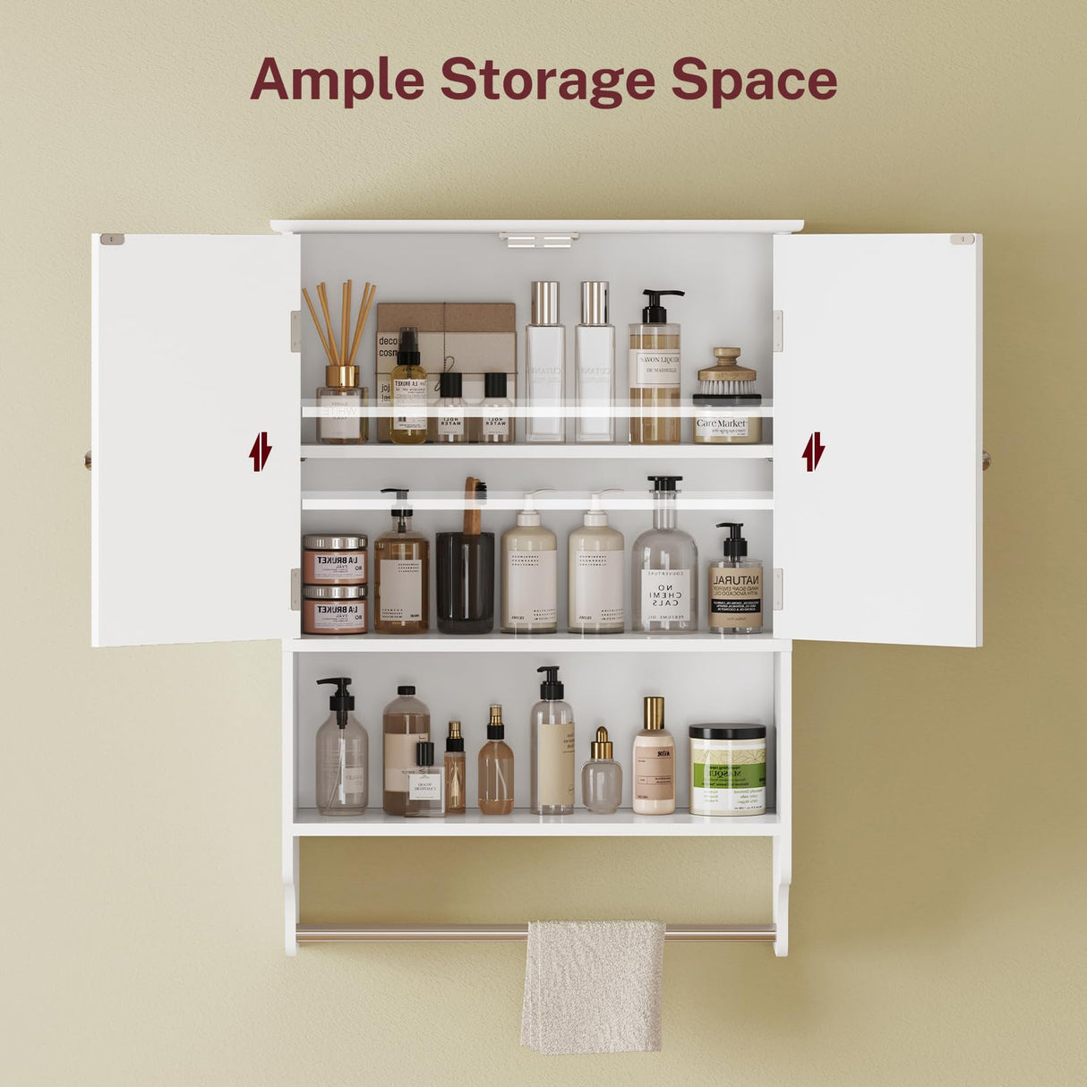 TEENFON Bathroom Wall Cabinet with Adjustable Shelves and Towel Rack, Wall Mounted Over The Toilet Storage Cabinet for Bathroom, Living Room, White 7.09" D x 15.35" W x 22.04" H TEENFON