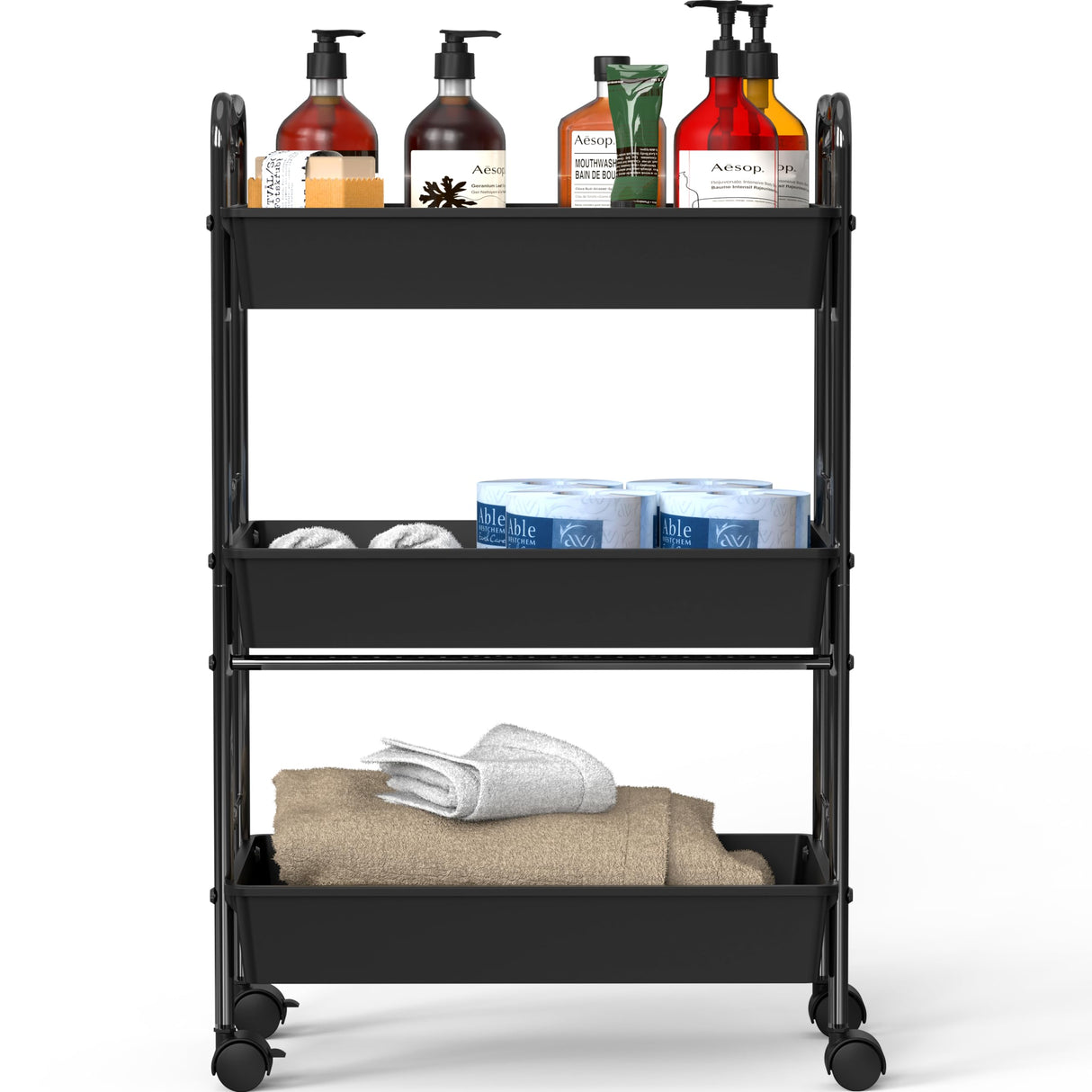 Deco Brothers 3 Tier Metal Rolling Storage Utility Cart with Wheels, Black Deco Brothers