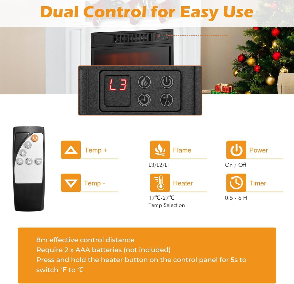 OFFICEJOY Electric Fireplace with Mantel, 32’’ Freestanding Fireplace Realistic Flame with Thermostat, 3 Brightness & Remote Control, Electric Fireplace Heater with Temperature Control & Timer (White) OFFICEJOY