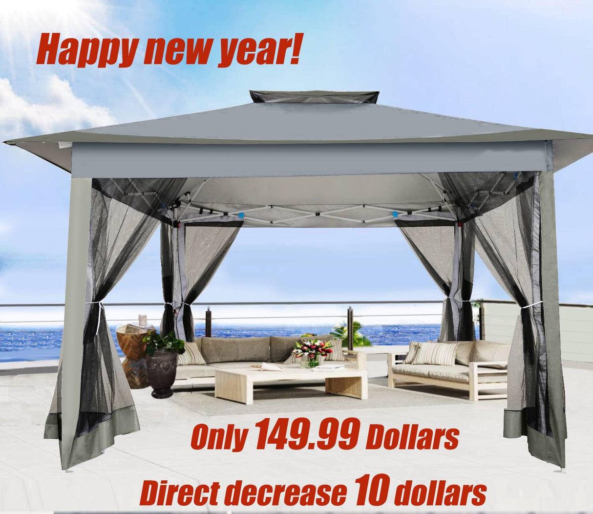 COBIZI 12x12 Pop Up Gazebos On Clearance - Upgrade Easy Up Metal Outdoor Gazebo Waterproof - Portable Gazebo with Mosquito Nettings, 4 Ropes 8 Stakes and Carry Bag for Patio Garden(Dark Gray) COBIZI