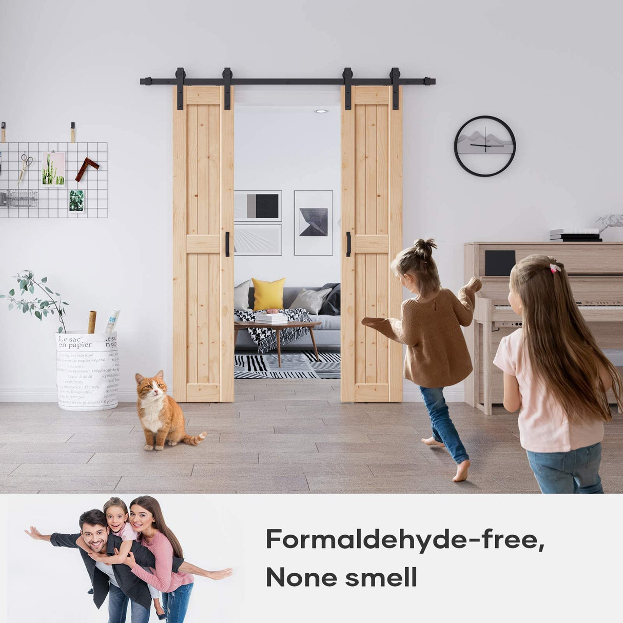 EaseLife 36in x 84in (Double 18in×84in Door) Barn Door with 6.6FT Sliding Door Hardware & Handle Included,DIY Assemblely,Easy Install,Apply to Interior Rooms & Storage Closet,H-Frame EaseLife
