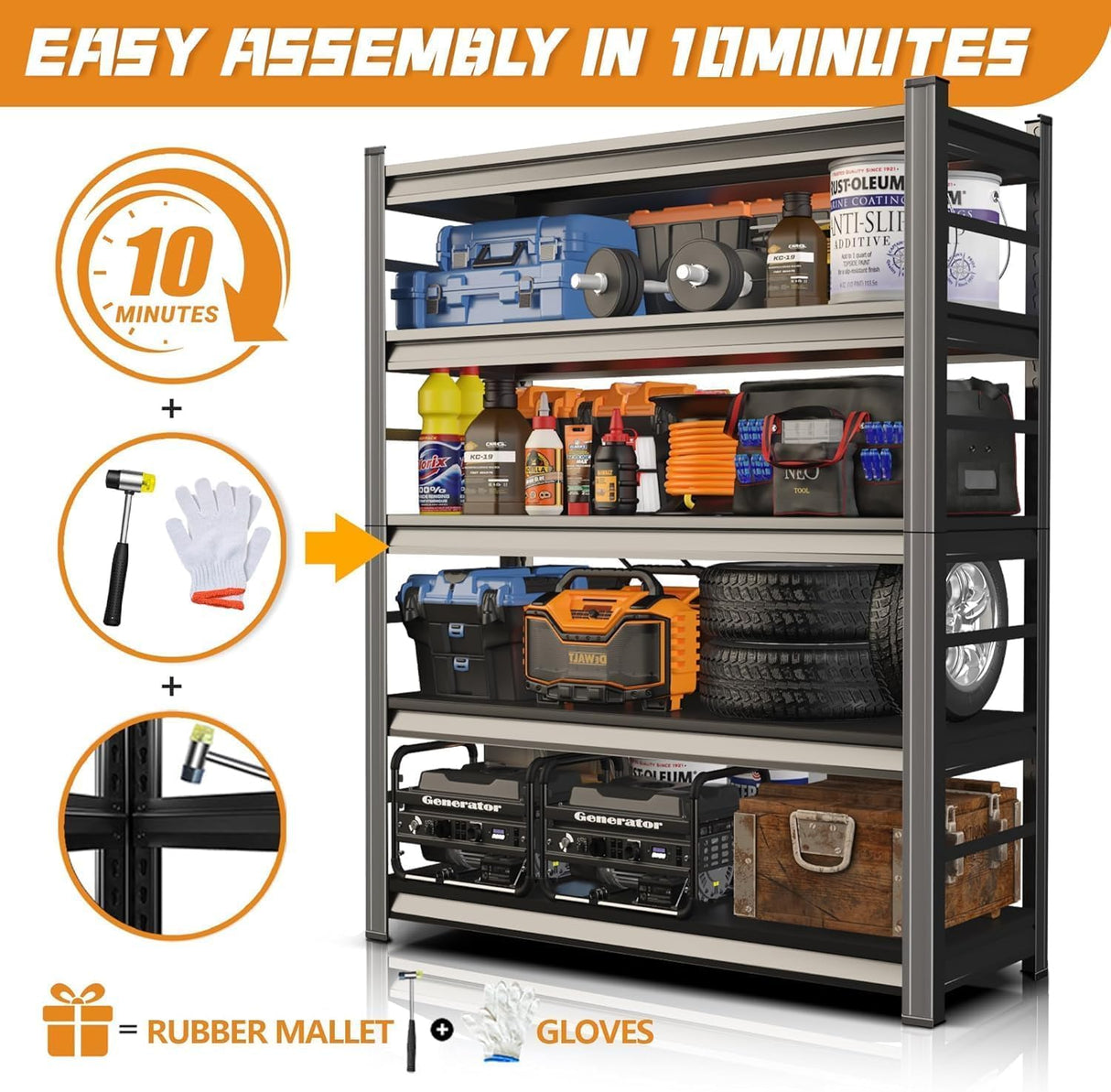 72''H Garage Shelving, Heavy Duty 36''W Storage Shelves, 2500lbs Adjustable 5 Tier Metal Shelves for Storage Rack, Commercial Garage Shelves, Industrial Utility Shelf,16" D X 36" W X 72" H,Black PRESTELION