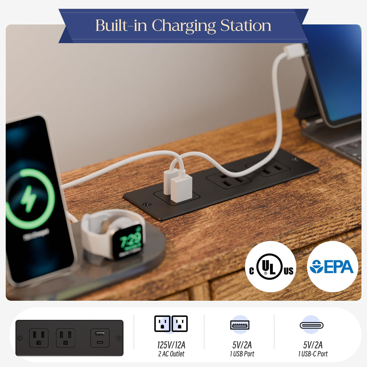 MU Twin Corner Bed Frame with Storage Bookcase and Headboard, Metal Daybed with LED Lights, Charging Station, Shelves and Drawers for Living Room, Bedroom & Guest Room, Rusic Brown MU