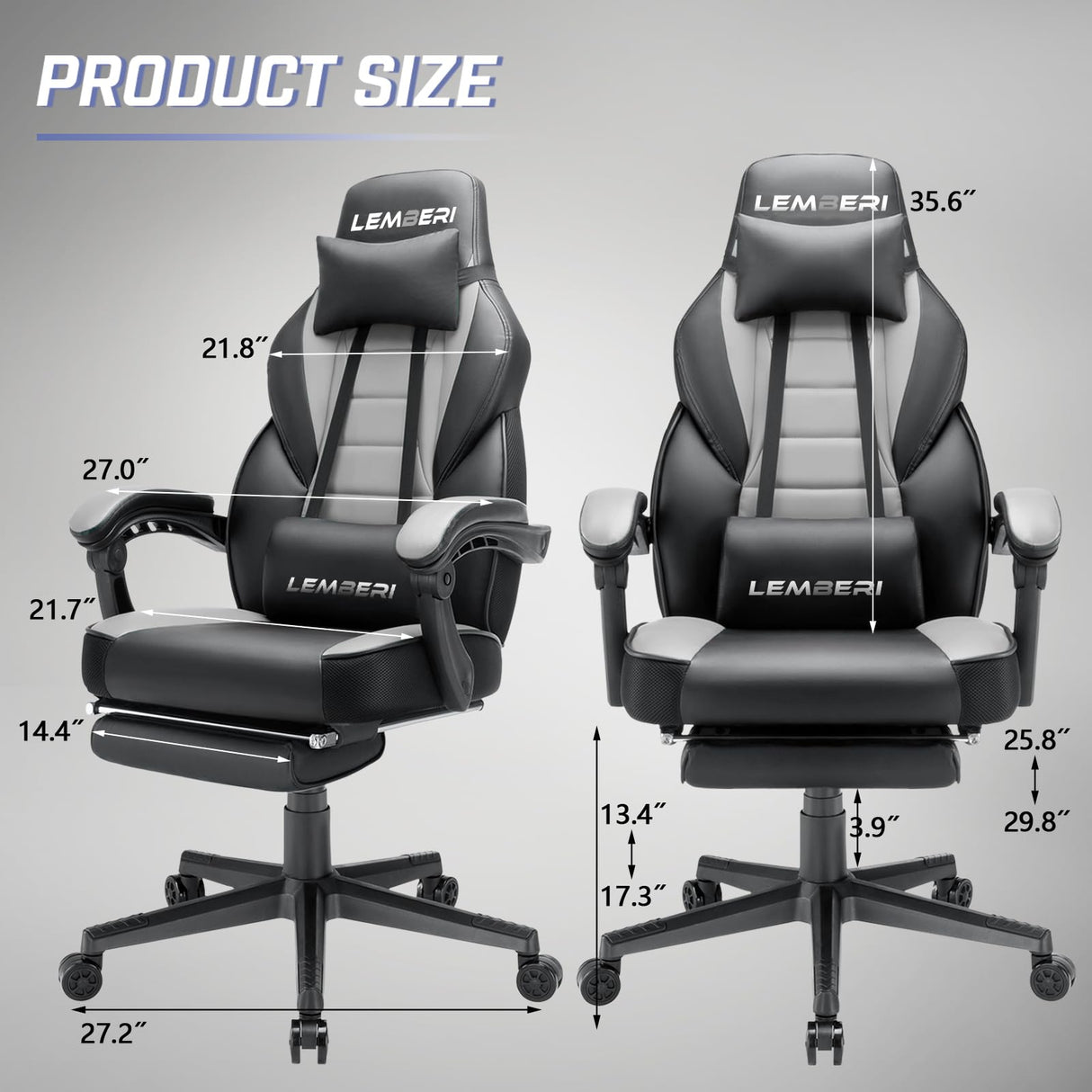 LEMBERI Gaming Chairs with Footrest,Ergonomic Video Game Chairs for Adults,Big and Tall Chair 400lb Weight Capacity, Racing Style Computer Gamer Chair with Headrest and Lumbar Support LEMBERI