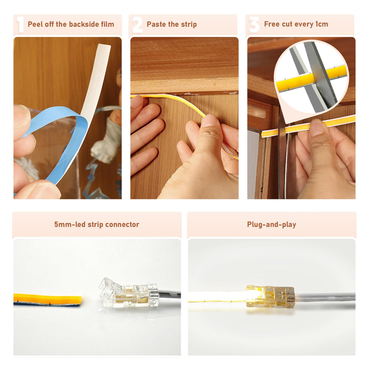 CUBITOR Under Cabinet COB Led Light Strip kit,16.4ft/5m Cuttable 3000K,Diffused Power with 6 Output Ports,Touch Switch&Dimmer Strip for Gun Safe Case,Book Shelf,Floating Shelf,Wall Panel,Home Decor CUBITOR