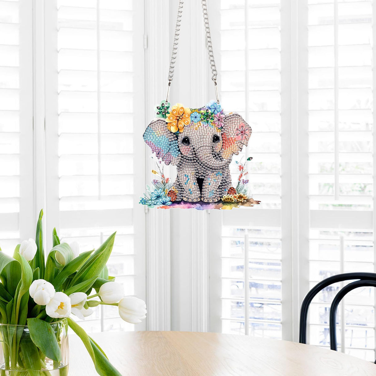 Diamond Art Painting Pendant Kits 5D Diamond Art Painting Art Hanging Kit Animal Elephant DIY Diamond Crystal Window Pendant Kit for Adults Gift Wall Home Decoration AiYuanzsh