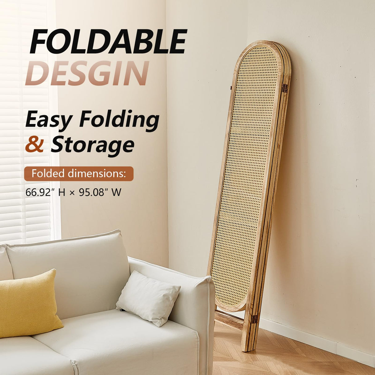 Aletheiawu 6 Panel Room Divider, 5.6 Ft Foldable Wood Room Divider Screen, Hand-Woven Rattan Folding Privacy Screens with Double Hinges, Wall Divider for Room Separation Bedroom Home Office - Natural Aletheiawu