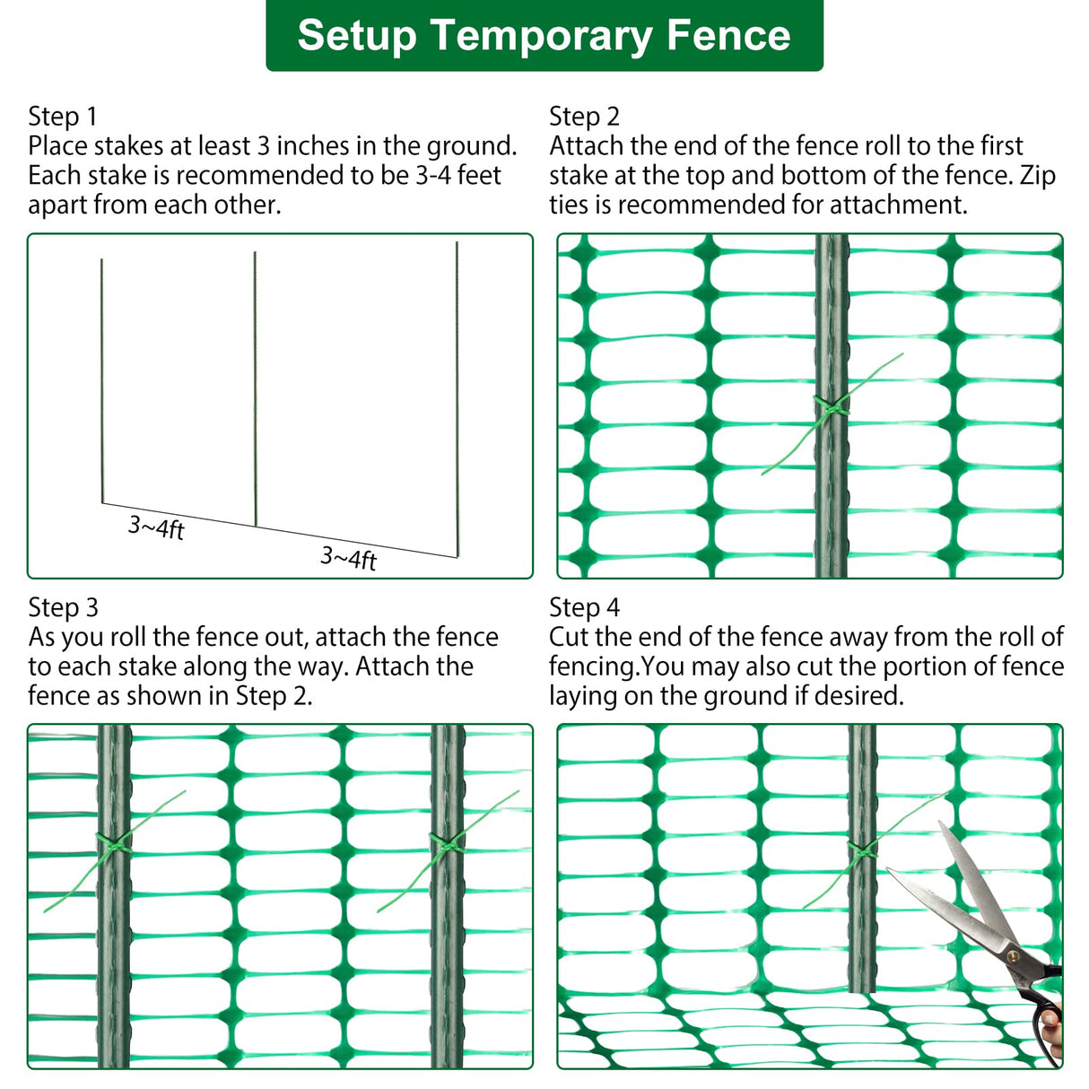 Safety Fence Plastic Mesh Fencing Roll,1 Roll with 25 Steel Stakes, Temporary Reusable Netting for Pool Fence, Garden, Construction ACTREY