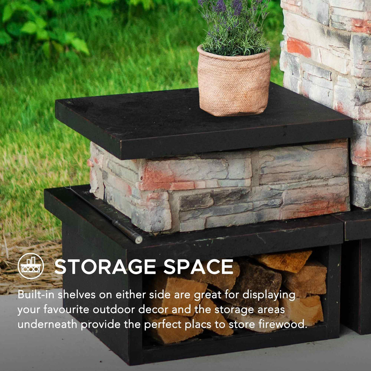 Sunjoy Outdoor Fireplace, Patio Wood Burning Fireplace with Steel Chimney, Mesh Spark Screen Doors, Fire Poker, and Removable Grate, Copper and Black Sunjoy