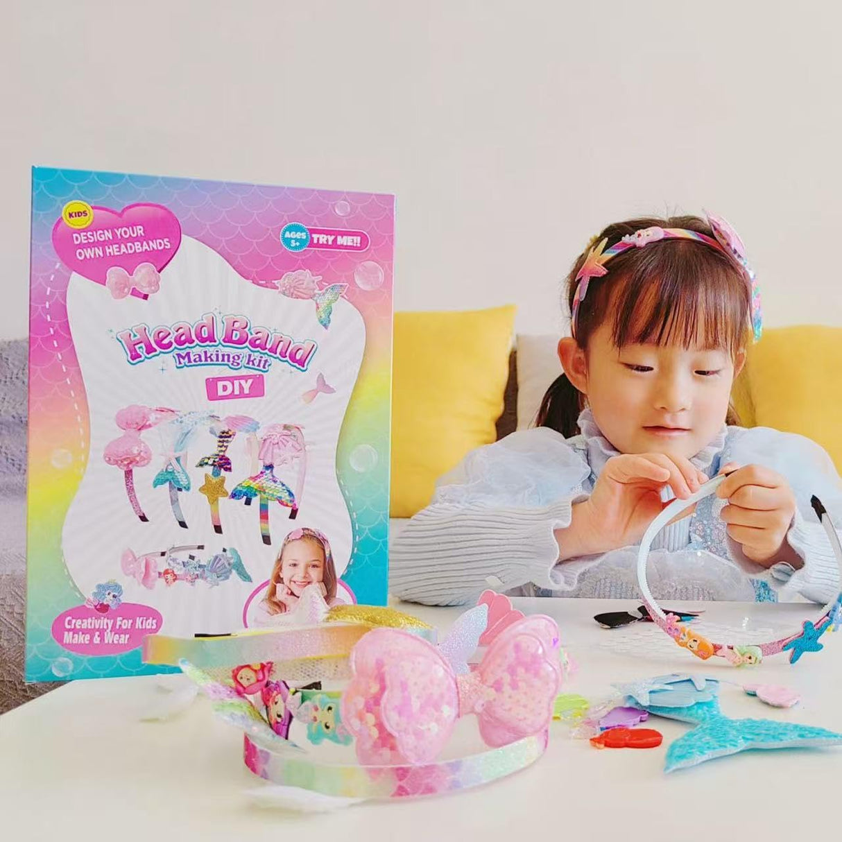 DIY Headband Making Kit for Girls Ages 5-12 | Create Your Own Hair Accessories with 6 Hair Bands 36 Accessories for Birthday Gift Creative Activity DIY Arts and Crafts Gifts Generic