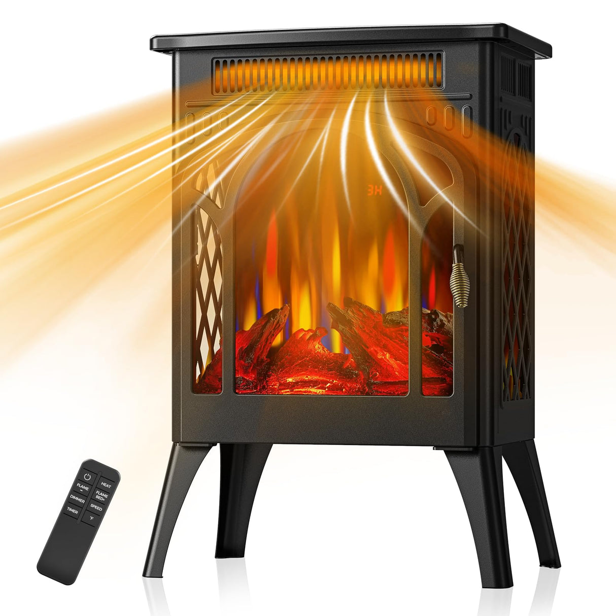 COWSAR Electric Fireplaces, 1500W Infrared Electric Stove Heater, Efficient Heating, 3D Realistic Flame, Remote Control, 8H Timer, Freestanding Stove for Living Room Bedroom Indoor Use, 5100 BTU COWSAR