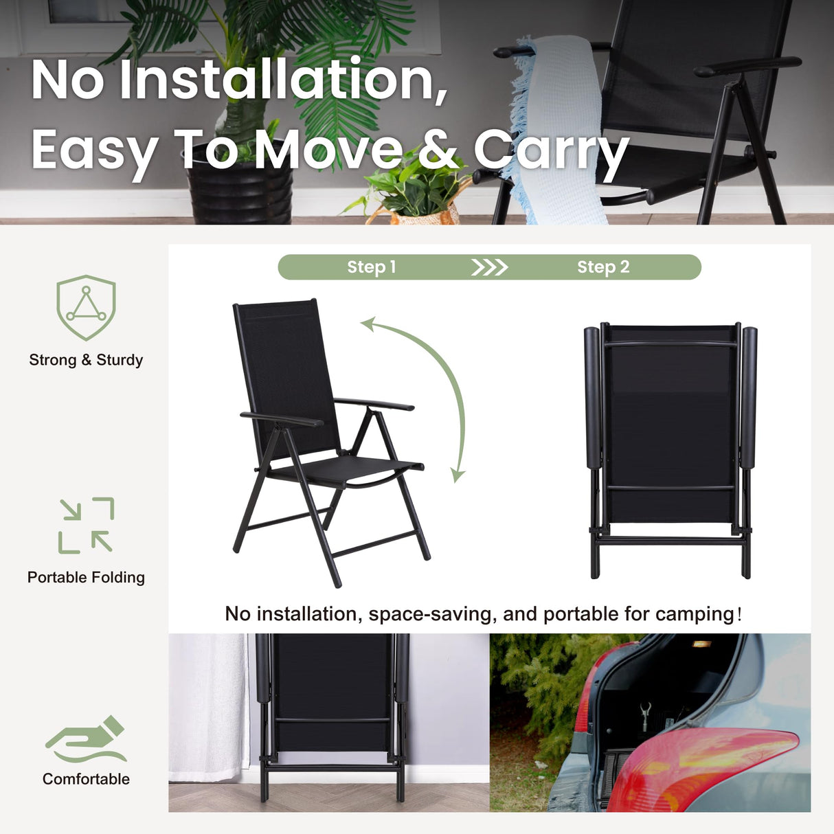 PHI VILLA 5 Piece Outdoor Dining Set with 10ft Umbrella (Navy Blue), Patio Table and Chairs for 4 with Lightweight Folding Dining Chairs & Metal Square Dining Table for Yard, Garden and Deck PHI VILLA