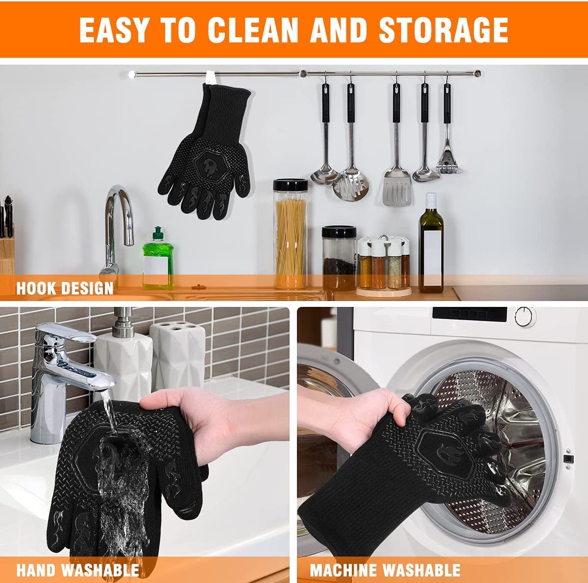 HAMITOR BBQ Grill Gloves Heat Resistant: 1472℉ High Temp Resistance Fireproof Glove for Grilling Smoking Barbecue - Washable Long Oven Mitts Extreme Hot Proof Mitts for Kitchen Cooking Baking Redriver