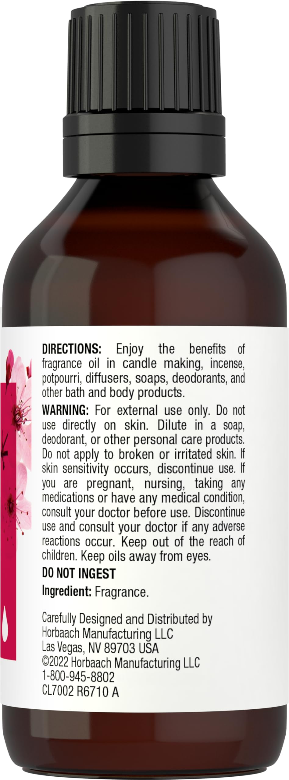 Horbäach Japanese Cherry Blossom Fragrance Oil | 1 fl oz (30ml) | Premium Grade | for Diffusers, Candle and Soap Making, Aroma Sprays, DIY Projects & More | Packaging May Vary Horbäach