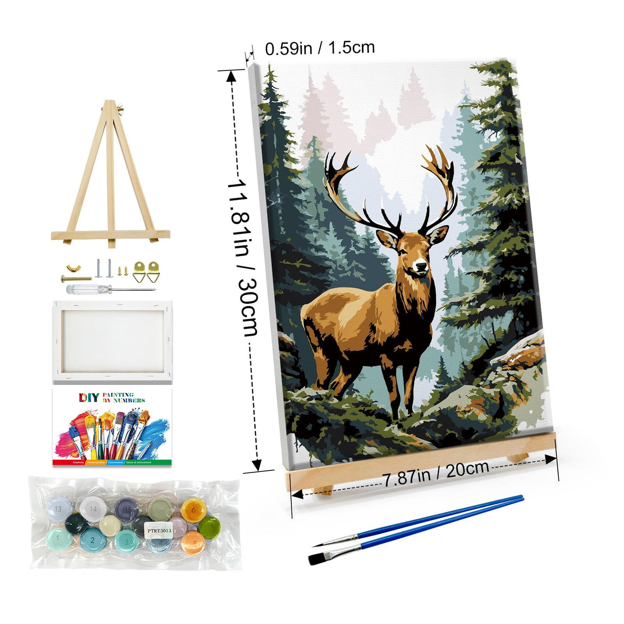 JOOZ Paint by Numbers Kit for Adults with Frame Deer Paint by Number with Easel Forest Adult Paint by Number Kits Framed DIY Mountain Landscape Oil Painting Kits for Gift Home Wall Decor 8x12 Inch JOOZ