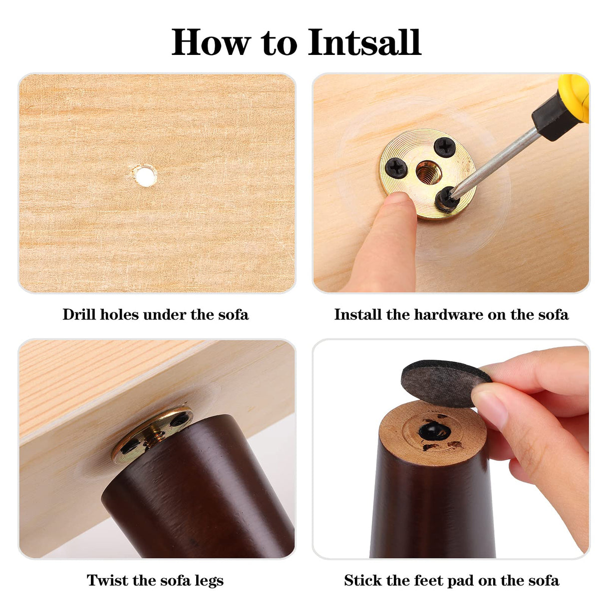 Ruisita 8 Pieces Furniture Couch Legs 6 Inch Round Solid Wood Sofa Legs Natural Wooden Couch Legs Replacement Legs for Armchair, Cabinet, Chair, Footstool, Mid Century Modern Dresser, Brown Ruisita