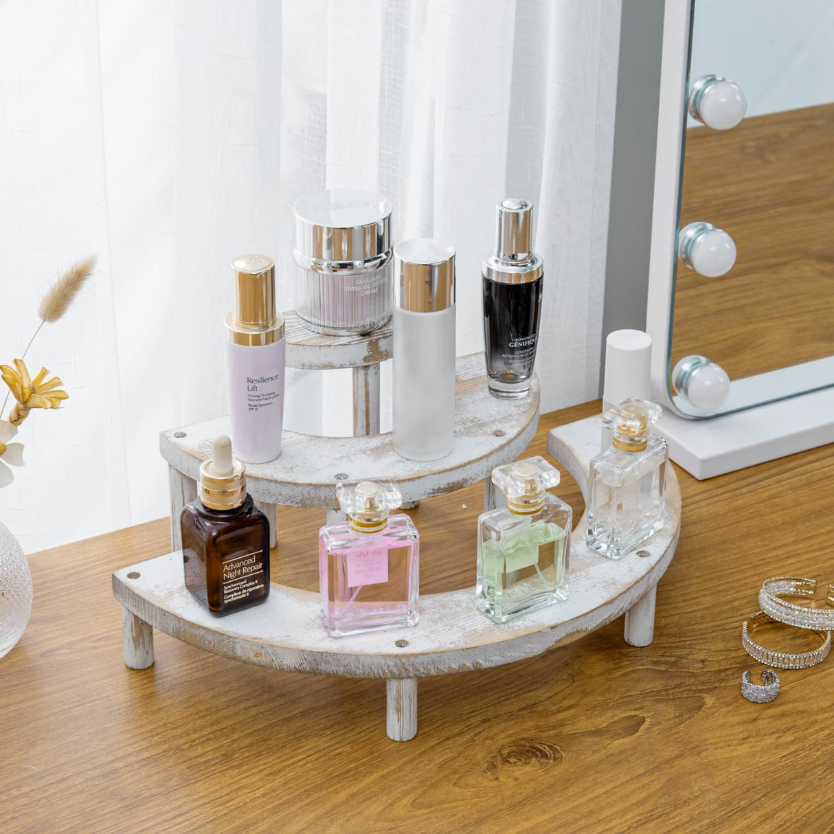 MyGift Wooden Display Stand Riser, 3 Tier Perfume and Cologne Organizer Stand, Cupcake Stand for Dessert, Spice Rack Organizer, Display Shelf for Figure,Perfume,Make up, Collections, 3-Piece Set MyGift