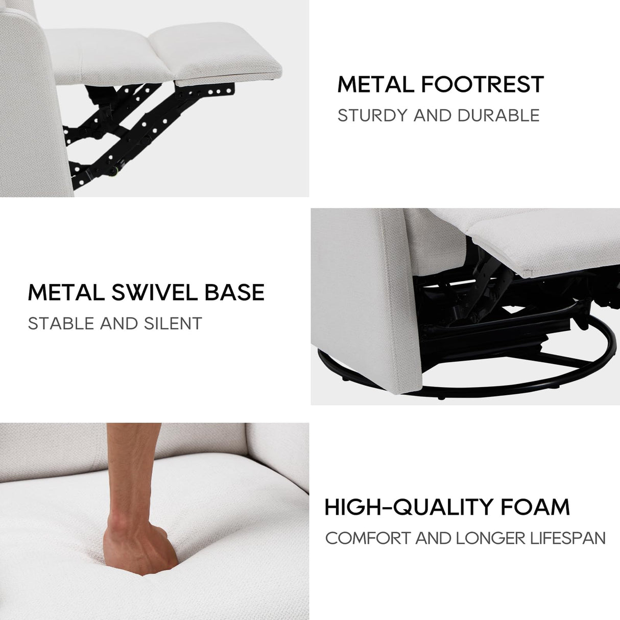 COLAMY Swivel Rocking Recliner Chair, Nursery Rocker Glider Recliner with Extra Large Footrest, Deep Seat, High Back, Upholstered Fabric Reclining Single Sofa for Living Room-White COLAMY