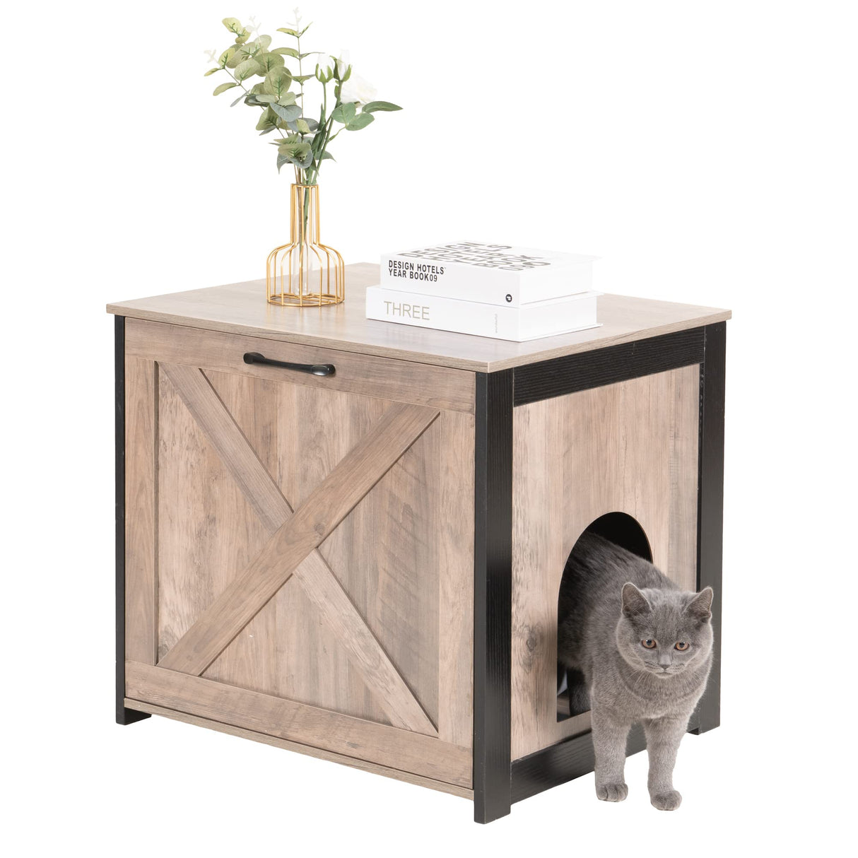 DWANTON Cat Litter Box Furniture Hidden, Cat Litter Box Enclosure, Reversible Entrance Can Be on Left or Right Side, Indoor Cat Box Cabinet, Wooden Cat Washroom, End Table, Nightstand Dwanton