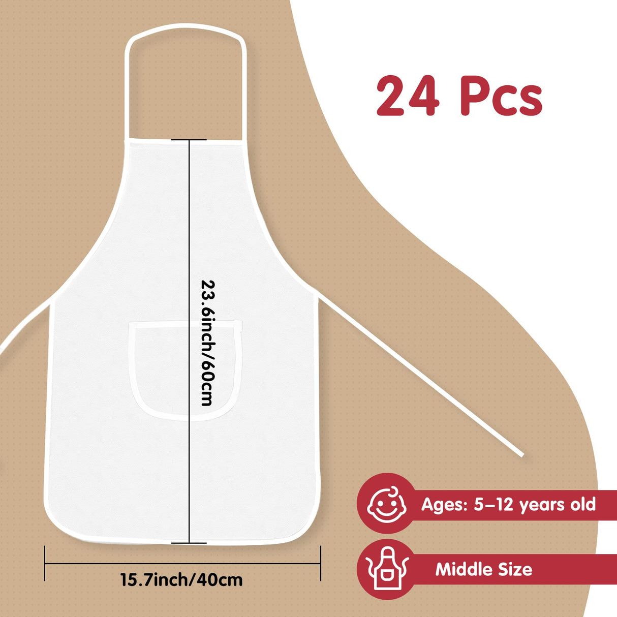 Ecoofor 24 Pieces Kid Aprons, Kid Chef Aprons with Pocket Children Chef Apron for Boys Girl's Kitchen Cooking Baking Painting Wear (Ages 5-12) Ecoofor