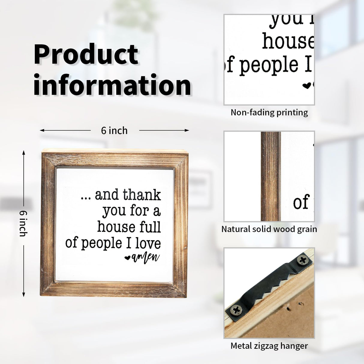 MACVAD Rustic Torched Wood Small Box Sign for Home Decor,Freestanding Thank You Sign for Kitchen,Square Wood Block Sign Table Decor,6" x 6" x 1.57" MACVAD