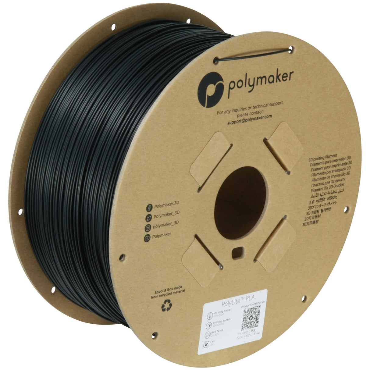 Polymaker 3kg PLA Filament 1.75mm, Black PLA 3D Printer Filament 1.75 - PolyLite 1.75 PLA Filament Black 3kg, Cost Effective Large Roll PLA 3D Printing Filament for Big Projects Polymaker