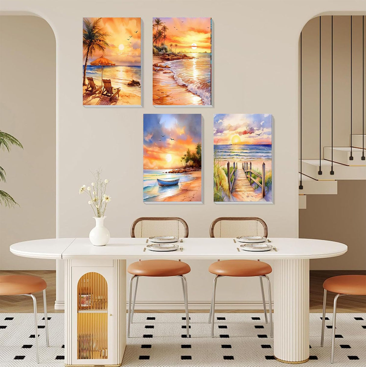 4 Pack Framed Paint by Numbers Kit for Adults Beginners-Beach Adult Paint by Number Kits on Canvas Framed, Sunset Landscape DIY Acrylic Oil Painting by Numbers for Adults for Gift Home Decor(8x12inch) Arttoplus