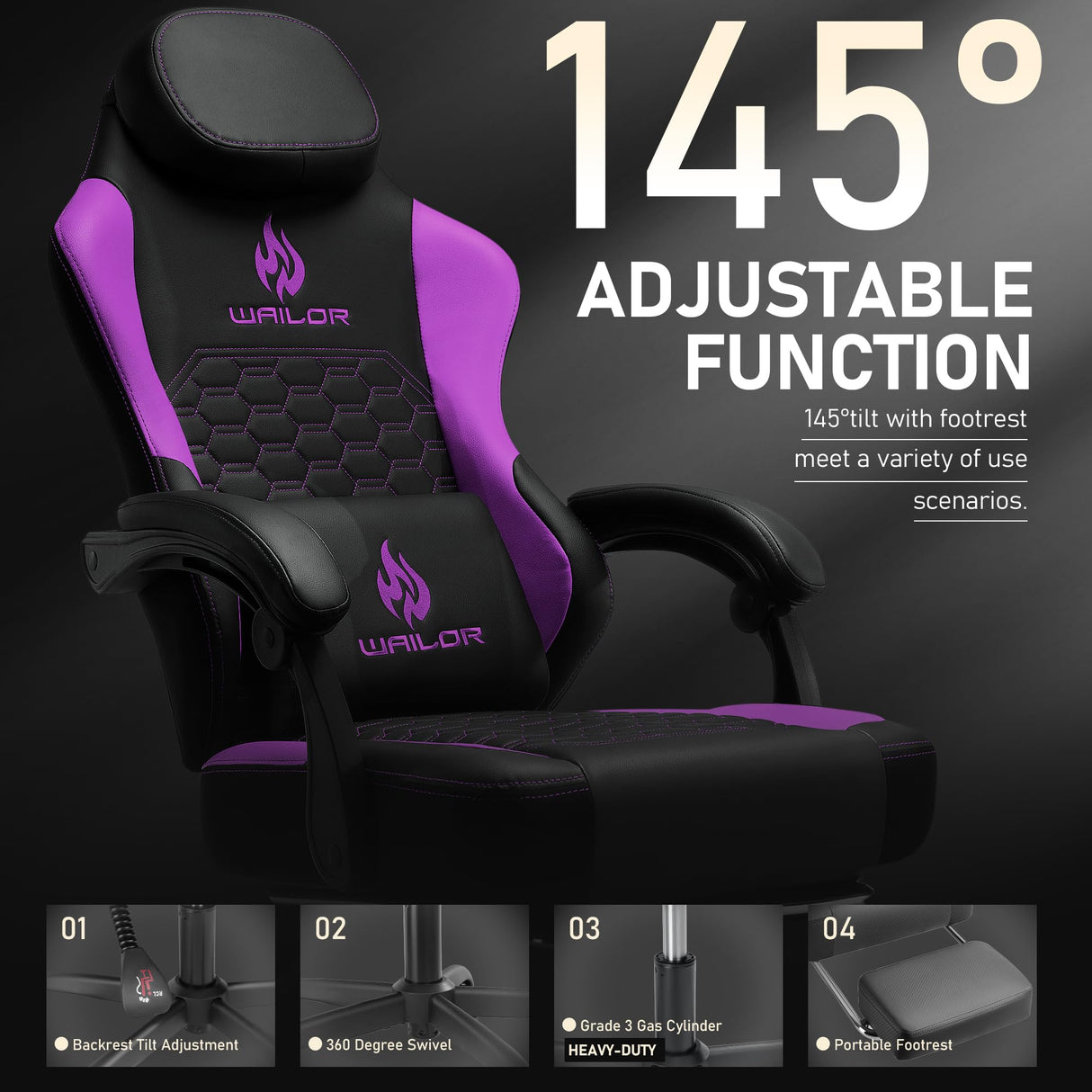 Gaming Chair with Massage and Packet Spring Cushion,Ergonomic Gamer Chairs for Adults with Footrest 300lbs,High Back Gamer Leather Chair with Headrest and Lumbar Support WAILOR