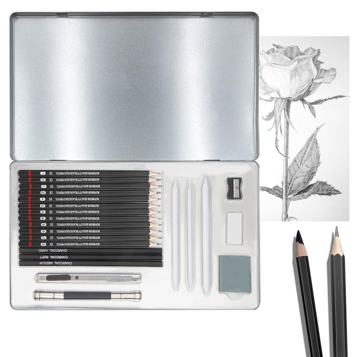 Wonwood_direct Professional Drawing Set Sketch Pencils Kit, 23 Pack Drawing Pencil, Charcoal, Graphite Pencils for Artists Beginner, Ideal for Sketching, Shading Wonwood_direct