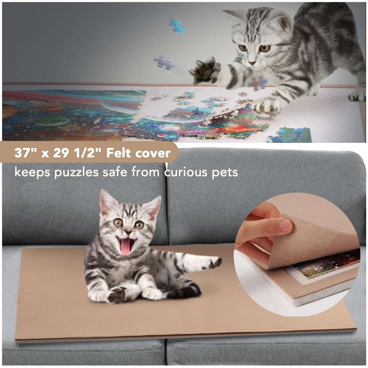 Jigsaw Puzzle Board with 6 Sorting Trays, 1500 Pieces Puzzle Playing Surface with Protective Cover, Lightomorrow 37" x 30" Felt Puzzle Display Board lightomorrow