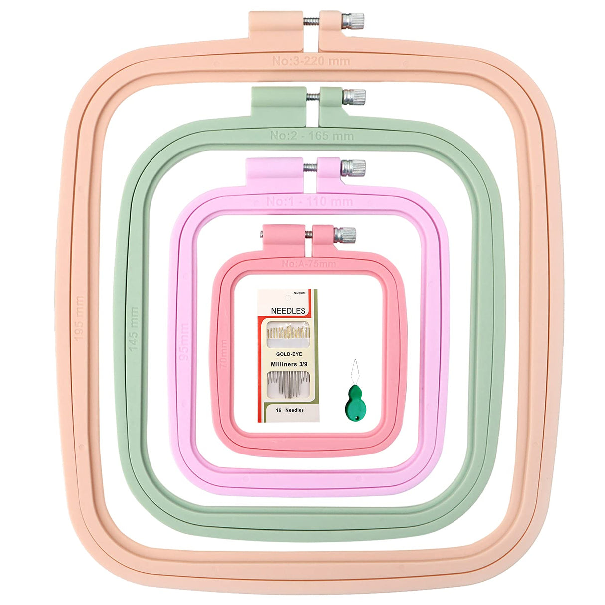 ZOCONE 4 Pcs 4 Size Square Embroidery Hoops, ABS Plastic Embroidery Hoops Cross Stitch Hoops Embroidery Frames for Sewing, Needlework, Embroidery Projects (Size-3", 4.3", 6.5", 8.7") ZOCONE