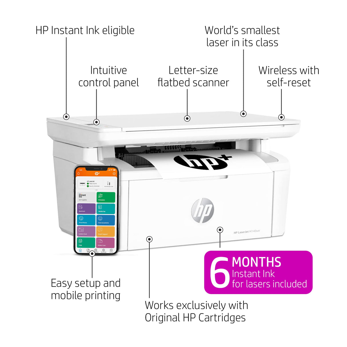 HP LaserJet MFP M140we All-in-One Wireless Black & White Printer with HP+ and Bonus 6 Months Instant Ink (7MD72E) HP