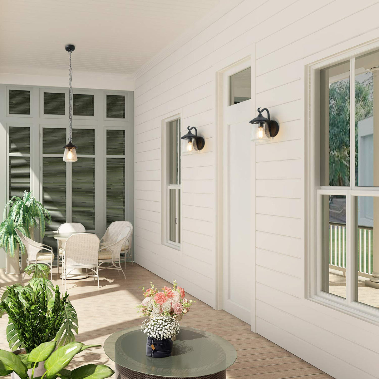 LOG BARN Outdoor Pendant Lights, Porch Fixture in Painted Black Metal with Clear Bubbled Glass Globe, Hanging Lantern Lamp for Gazebo, Entry, Yard LOG BARN
