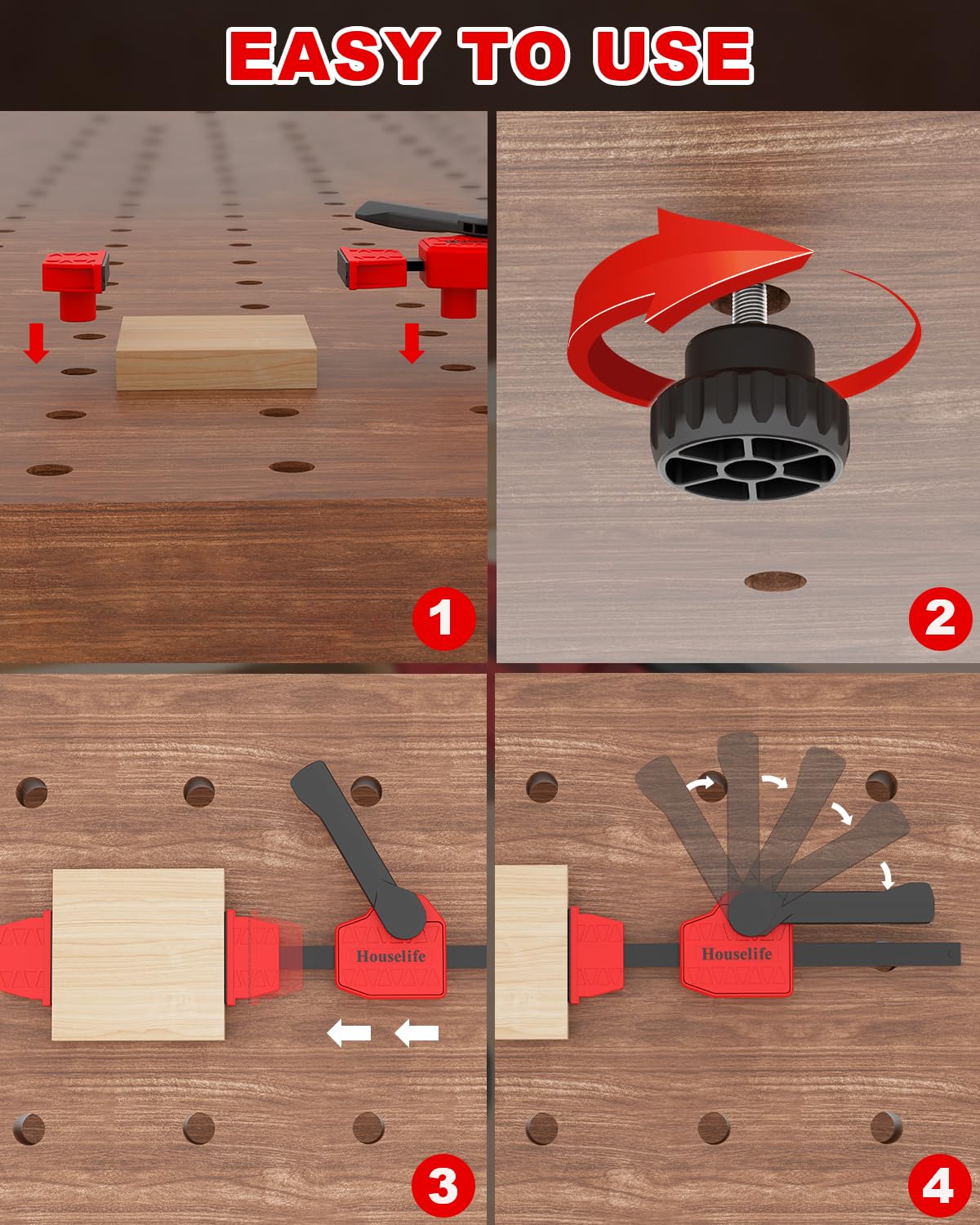 Bench Dog Clamp 3/4 inch Dog Hole Clamp Up to 155 Lbs Clamping Force, Quick Clamp and Release Wood Clamps, Bench Dogs Clamps for Woodworking (2 Pack) Houselife