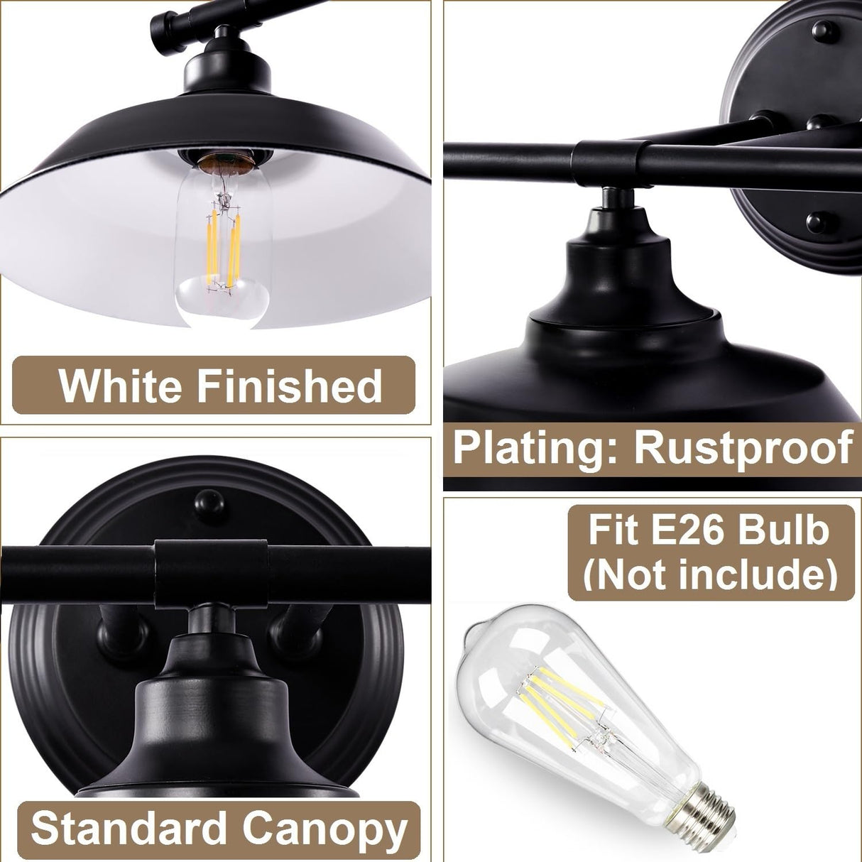 Adcssynd Farmhouse Vanity Light, 2-Lights Farmhouse Bathroom Light Fixtures Black Finish Metal, Rustic Vanity Lights for Bathroom, 20 Inch Wall Sconce Over Mirror Cabinet Adcssynd