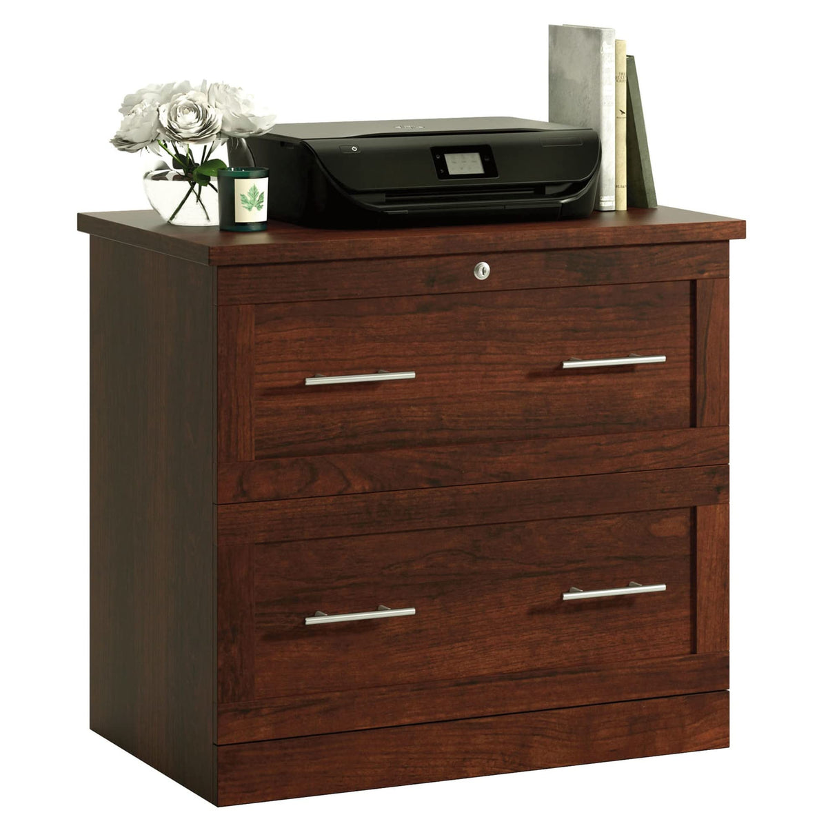 Realspace® 29-7/16"W x 18-1/2"D Lateral 2-Drawer File Cabinet, Mulled Cherry Realspace