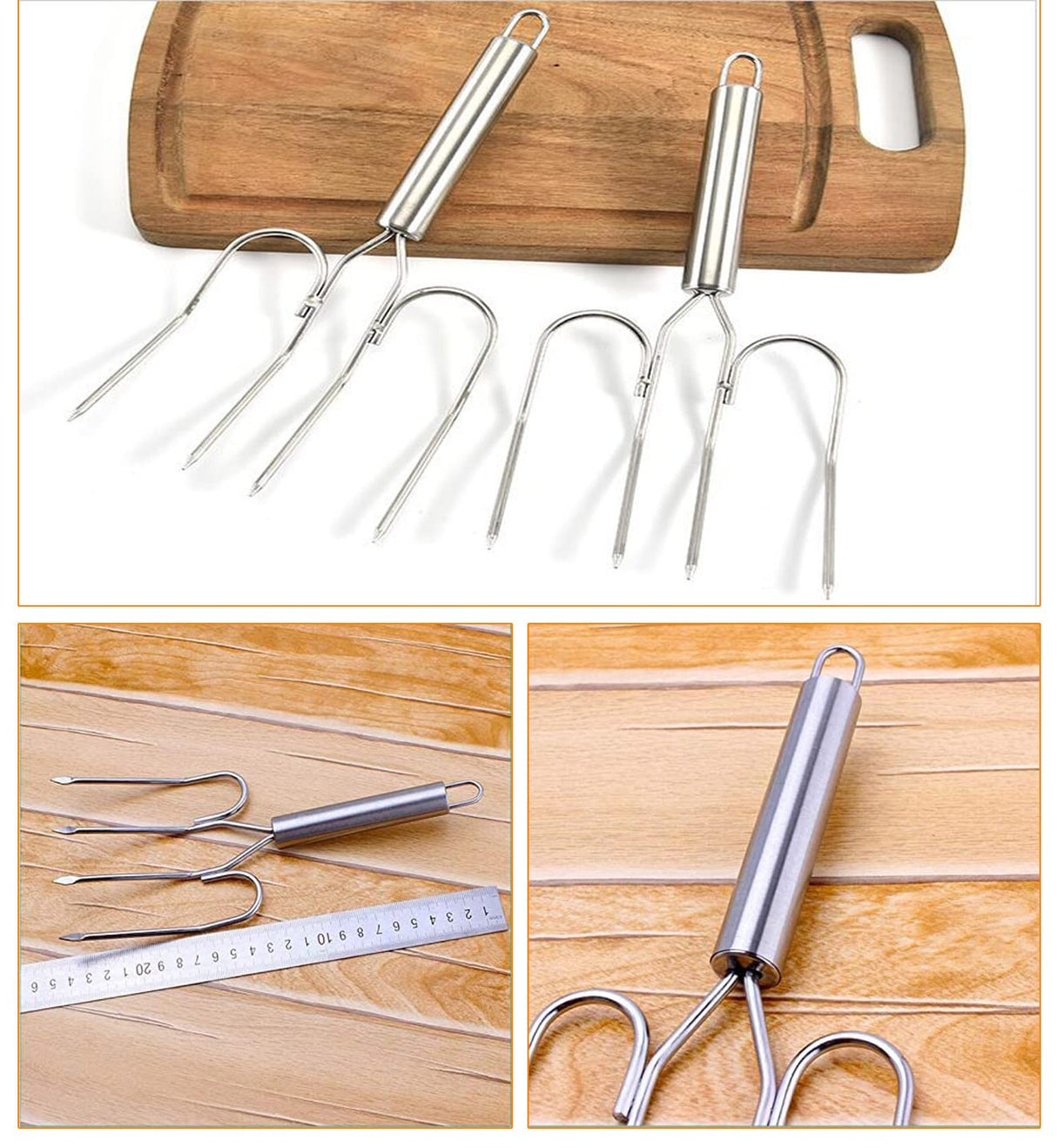 Thanksgiving Turkey & Roast Lifters, Stainless Steel Roaster Forks, Transfer Chicken or Ham Poultry Lifters Easily, Four Needle Meat Fork, Set of 2 TripleLife